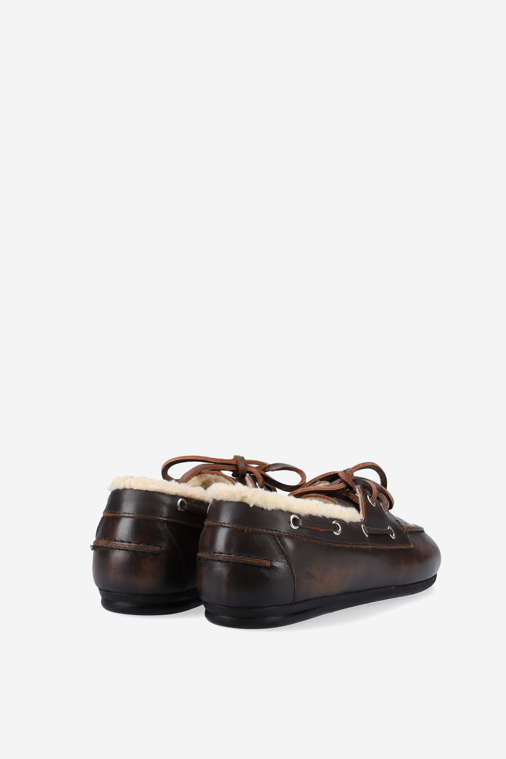 Brushed leather shearling boat loafers