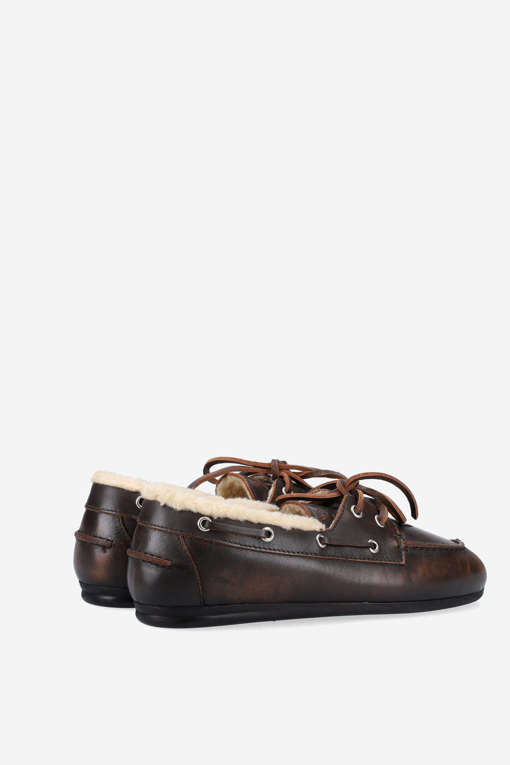 Brushed leather shearling boat loafers