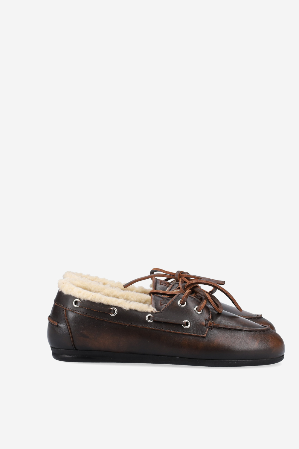 Brushed leather shearling boat loafers