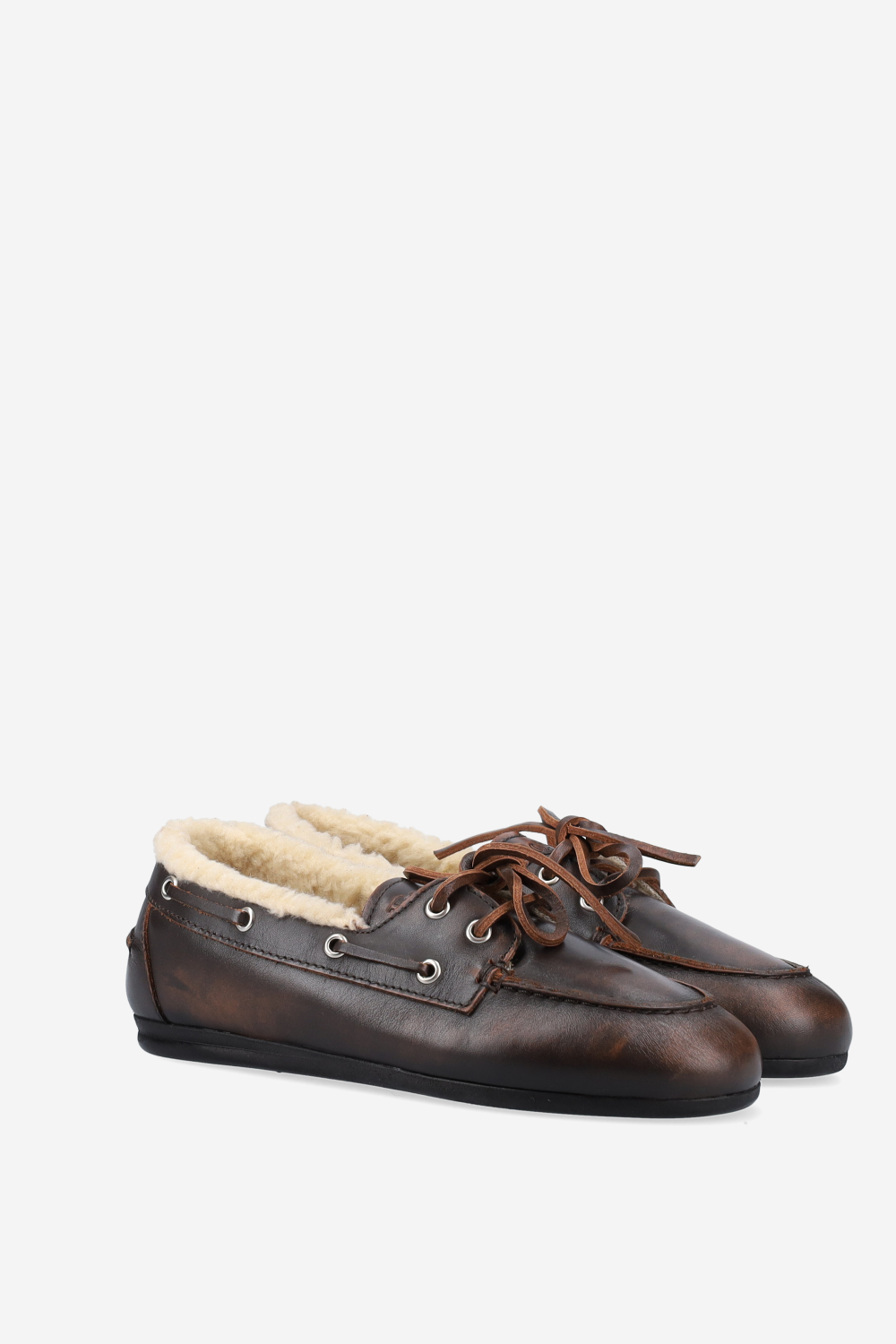 Posa - Brushed leather shearling boat loafers