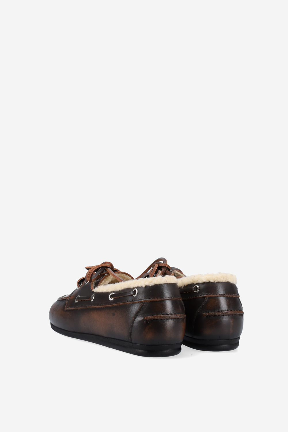Brushed leather shearling boat loafers
