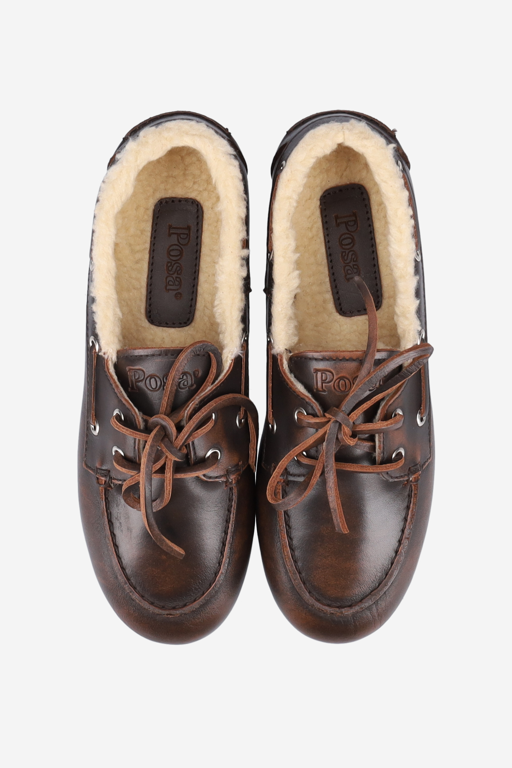Brushed leather shearling boat loafers