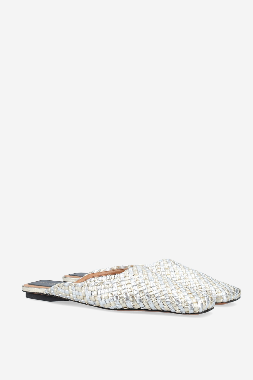 Metallic woven mules