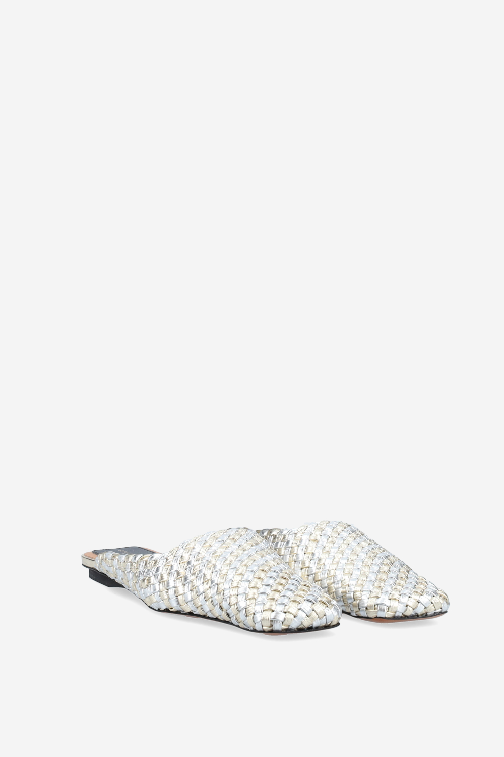 Metallic woven mules