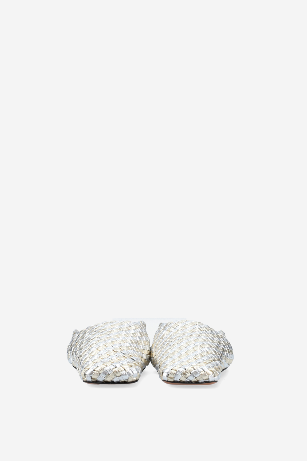 Metallic woven mules