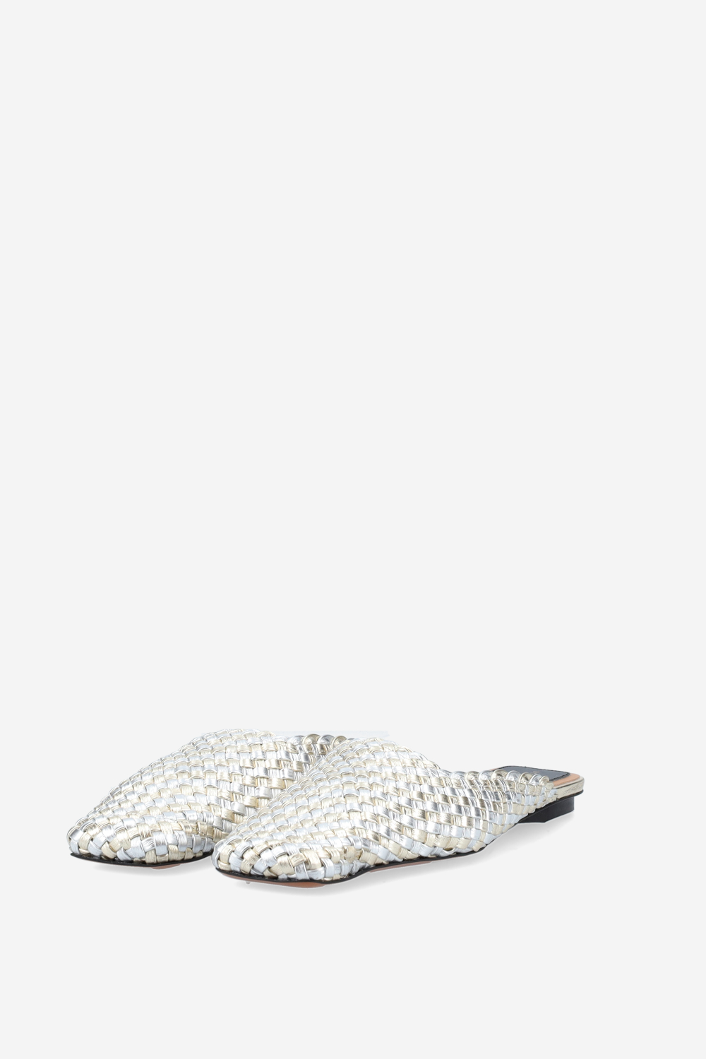 Metallic woven mules