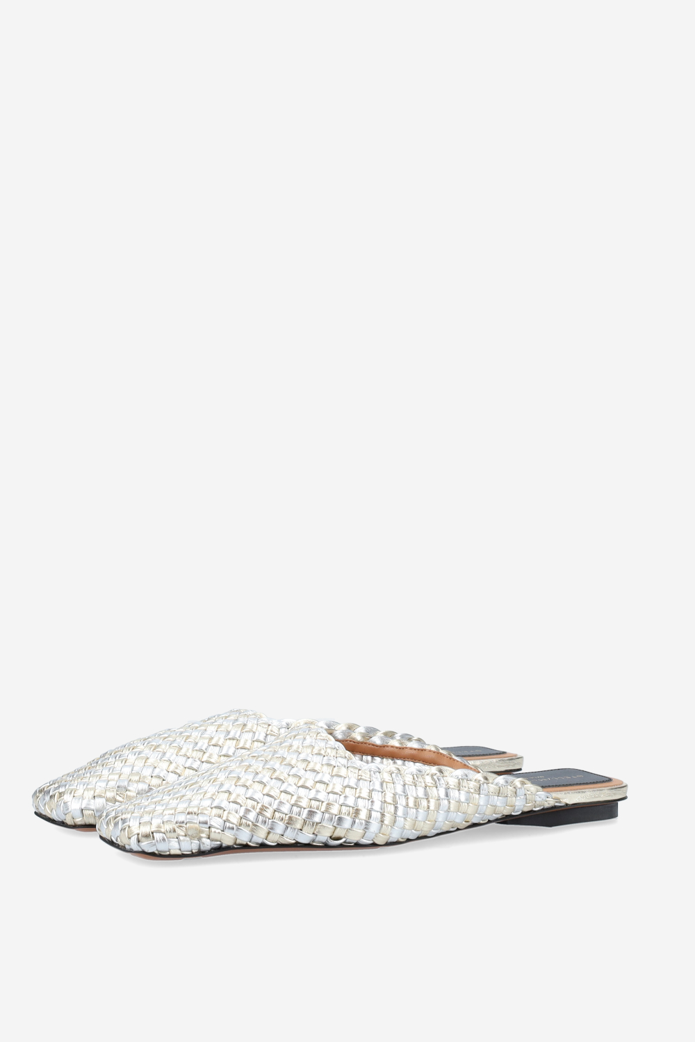 Metallic woven mules