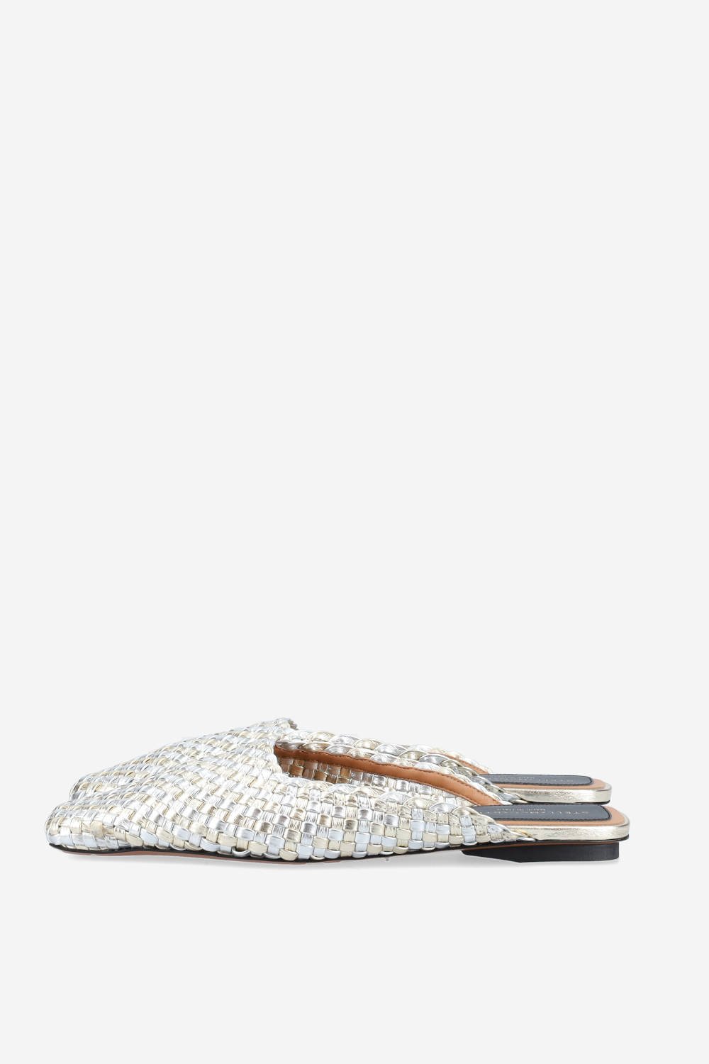 Metallic woven mules