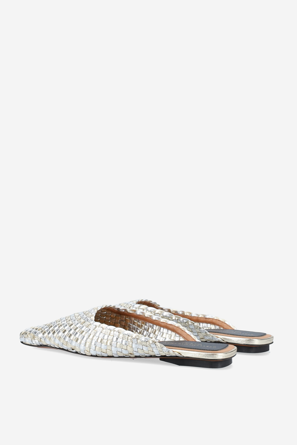 Metallic woven mules