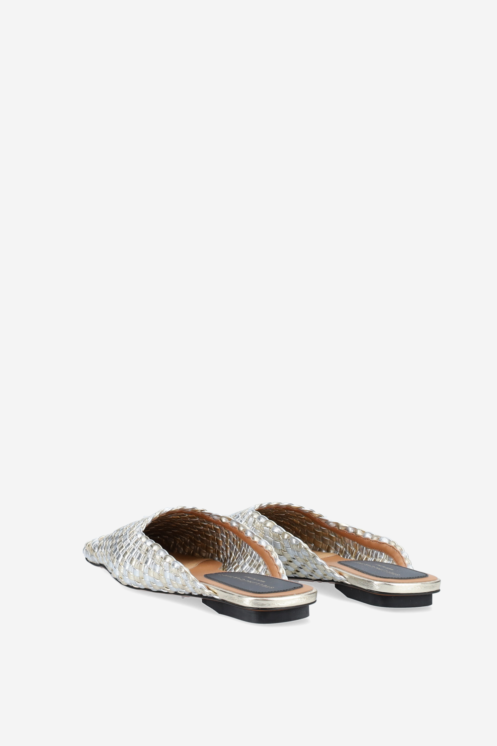 Metallic woven mules
