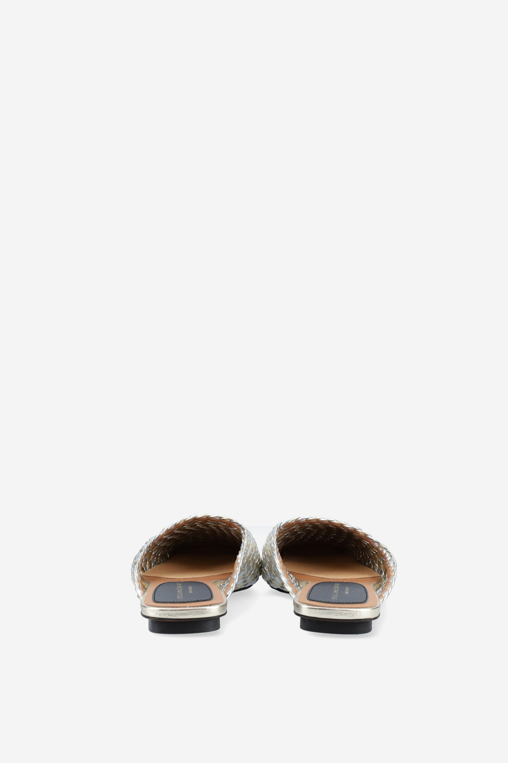 Metallic woven mules