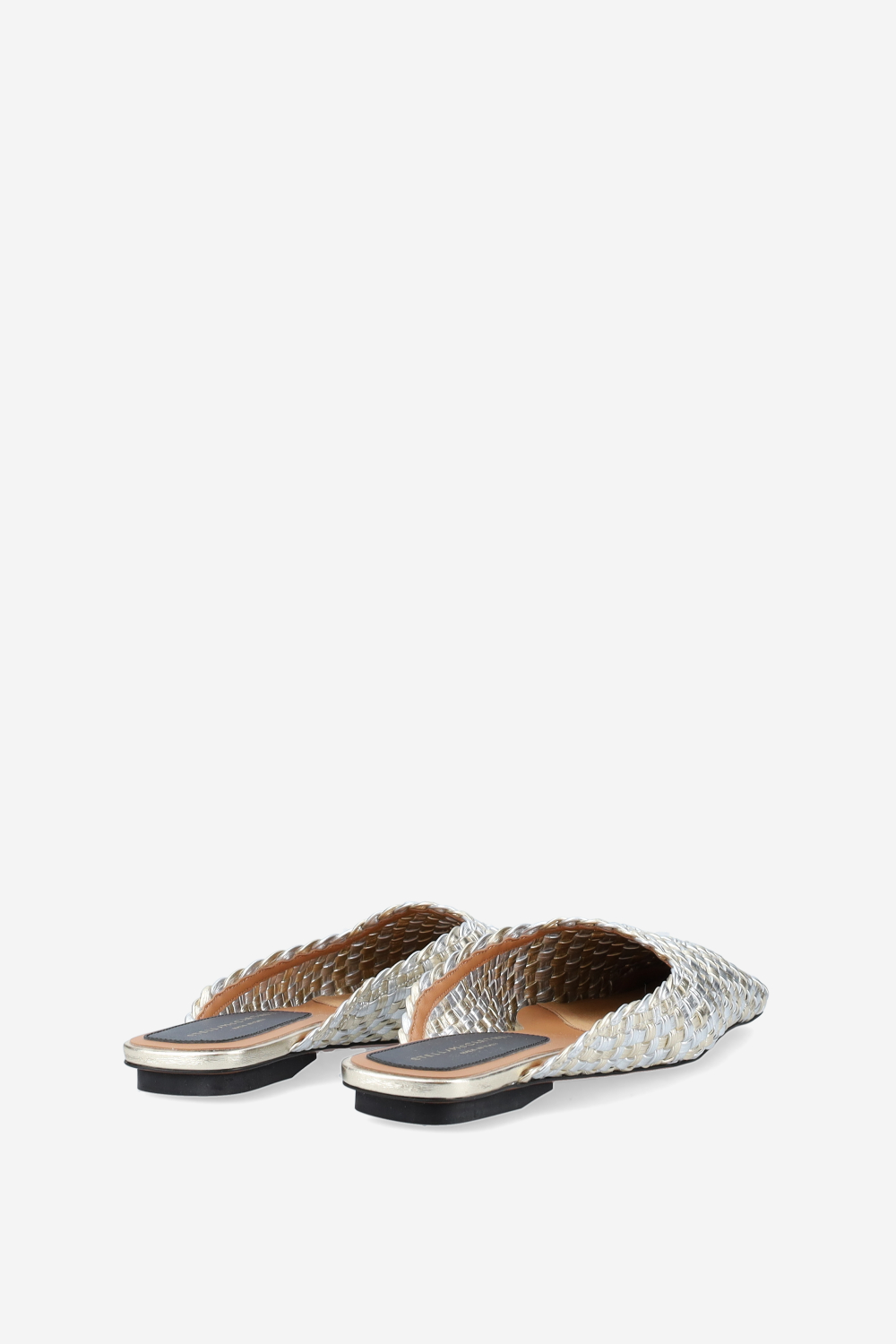 Metallic woven mules