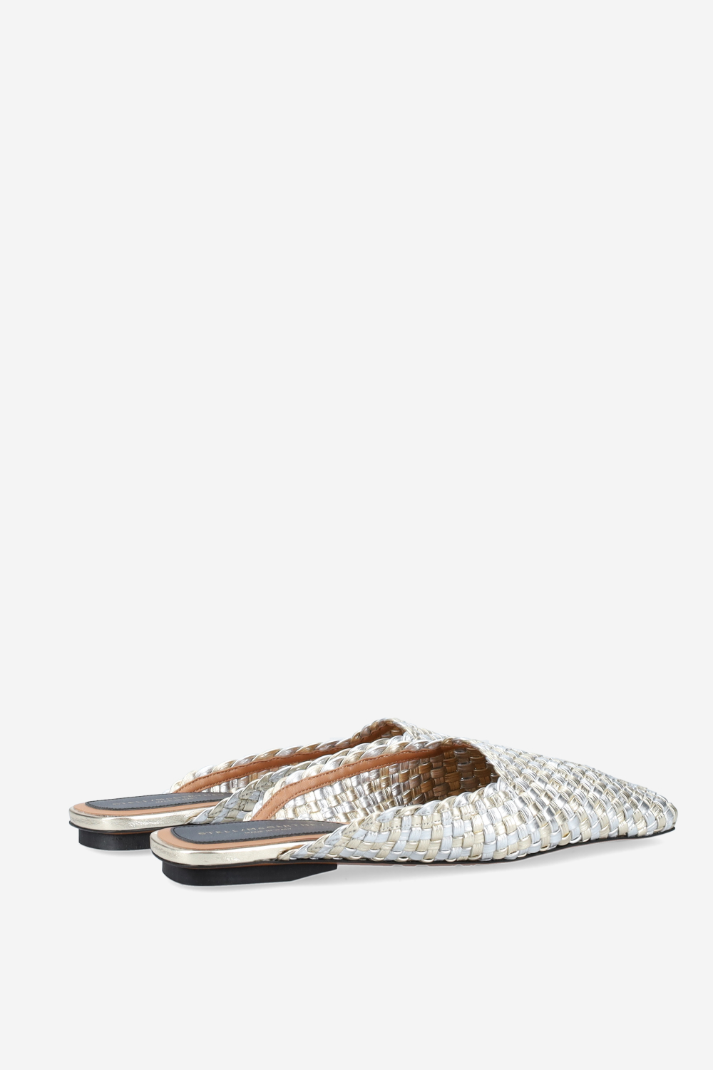 Metallic woven mules
