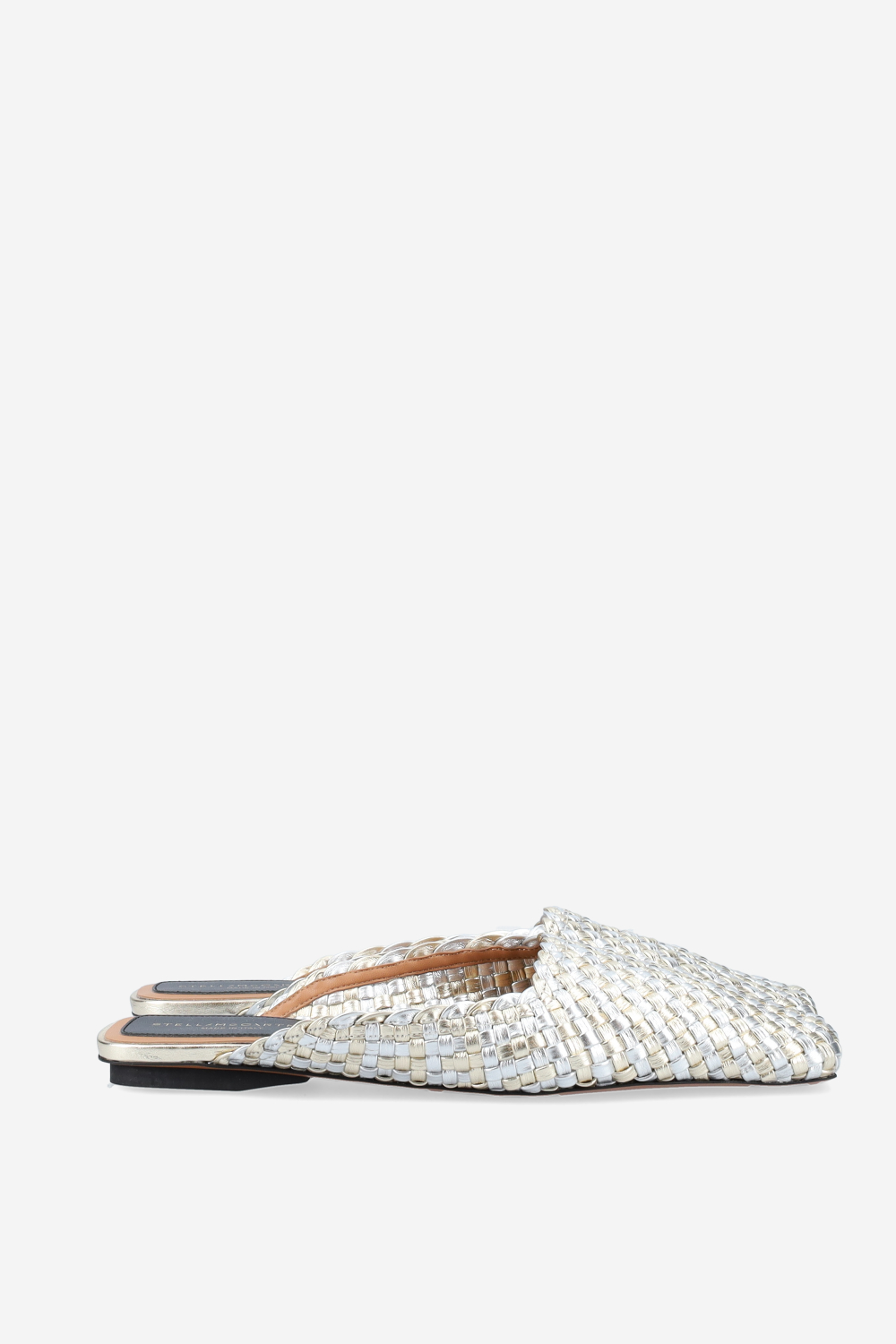 Metallic woven mules