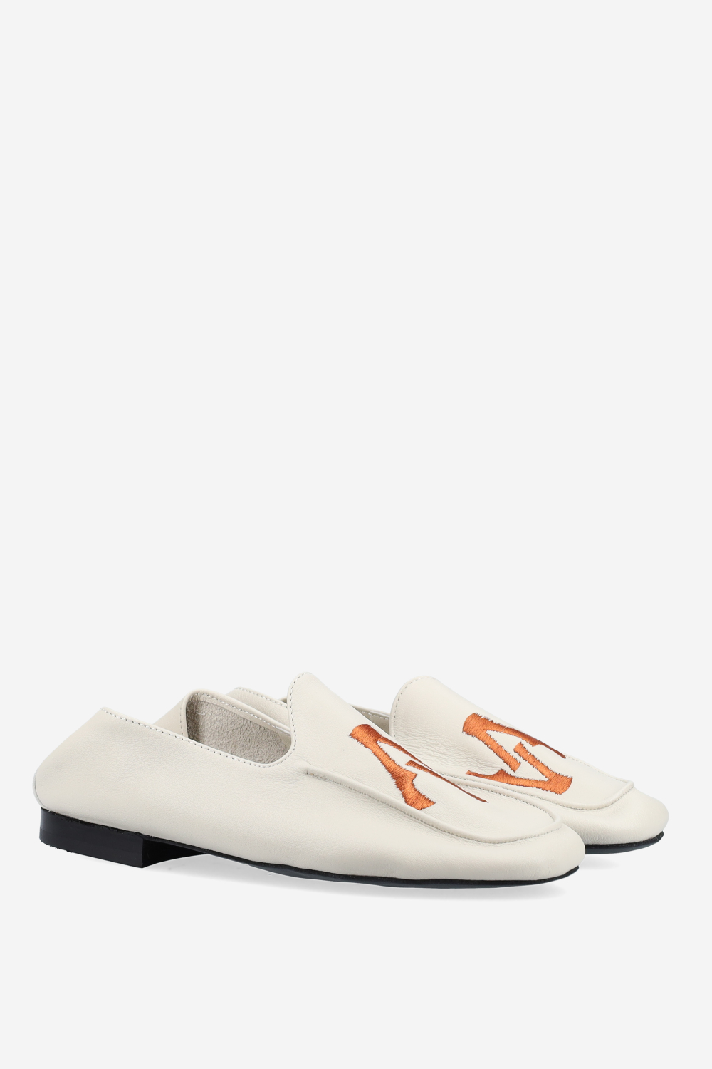 Logo embroidered leather loafers