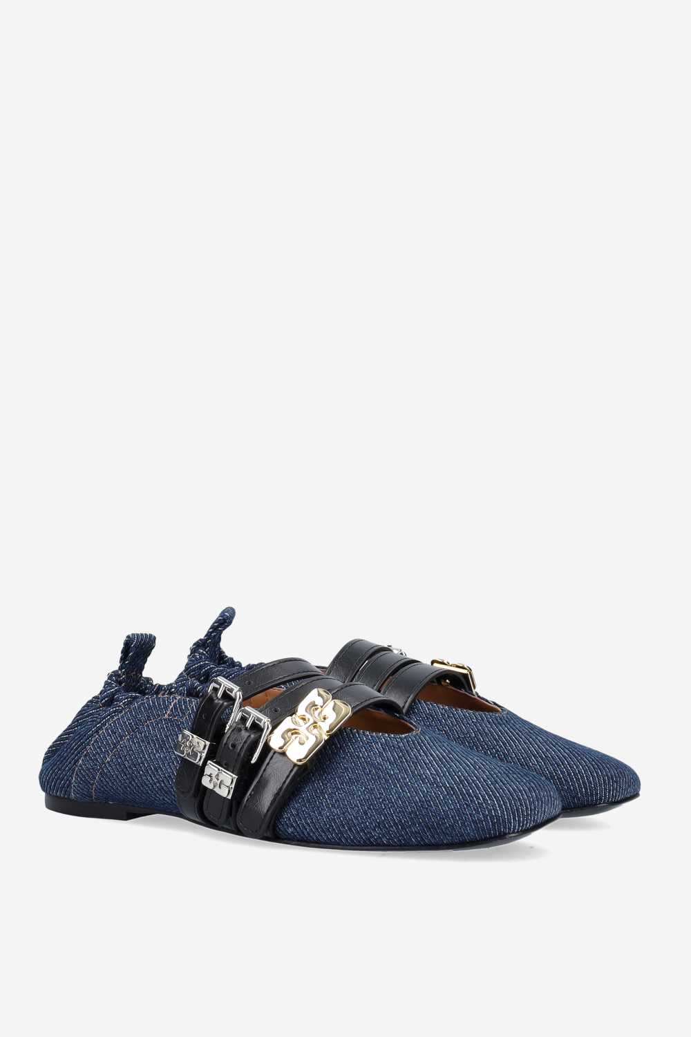 Sue triple denim fringed ballerinas
