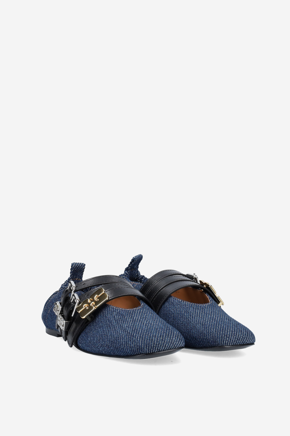 Sue triple denim fringed ballerinas