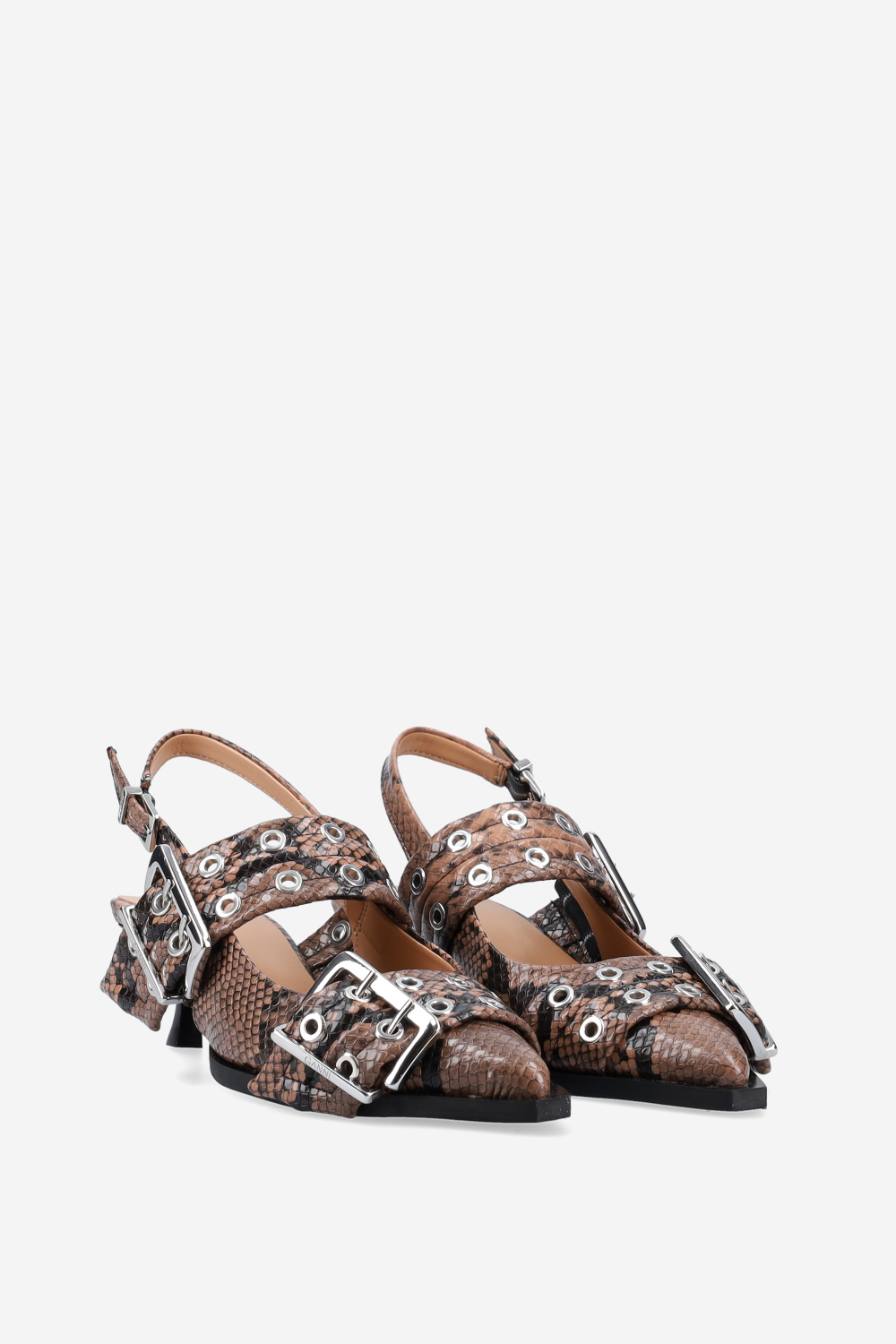 Feminine buckle kitten snake heeled slingbacks