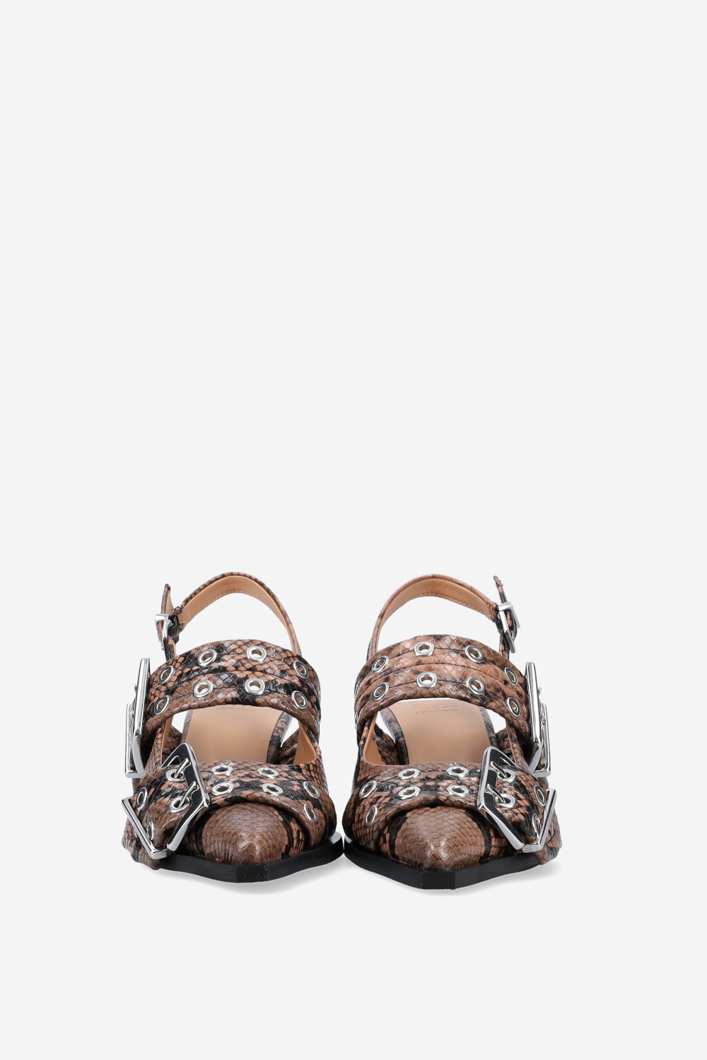 Feminine buckle kitten snake heeled slingbacks