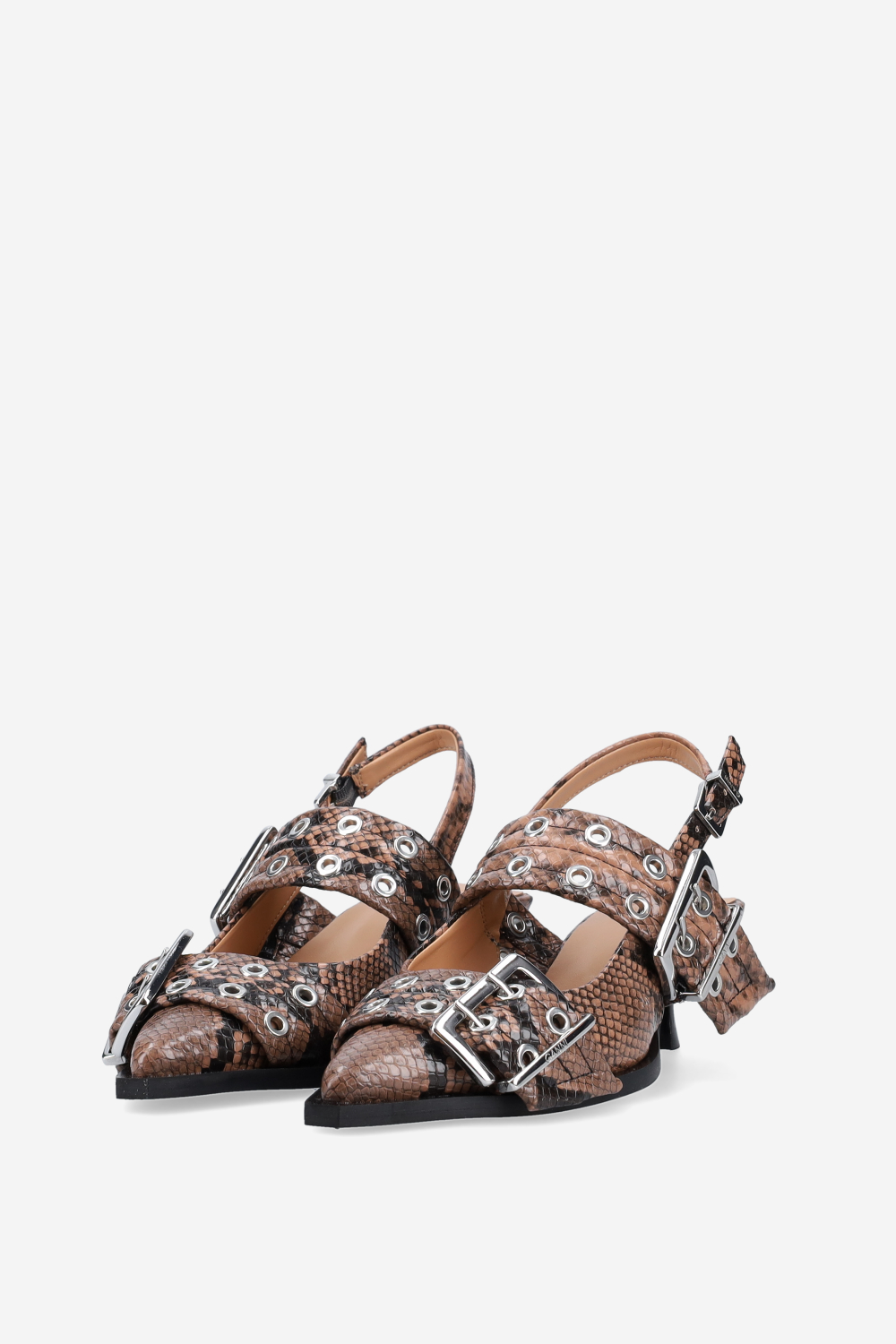 Feminine buckle kitten snake heeled slingbacks