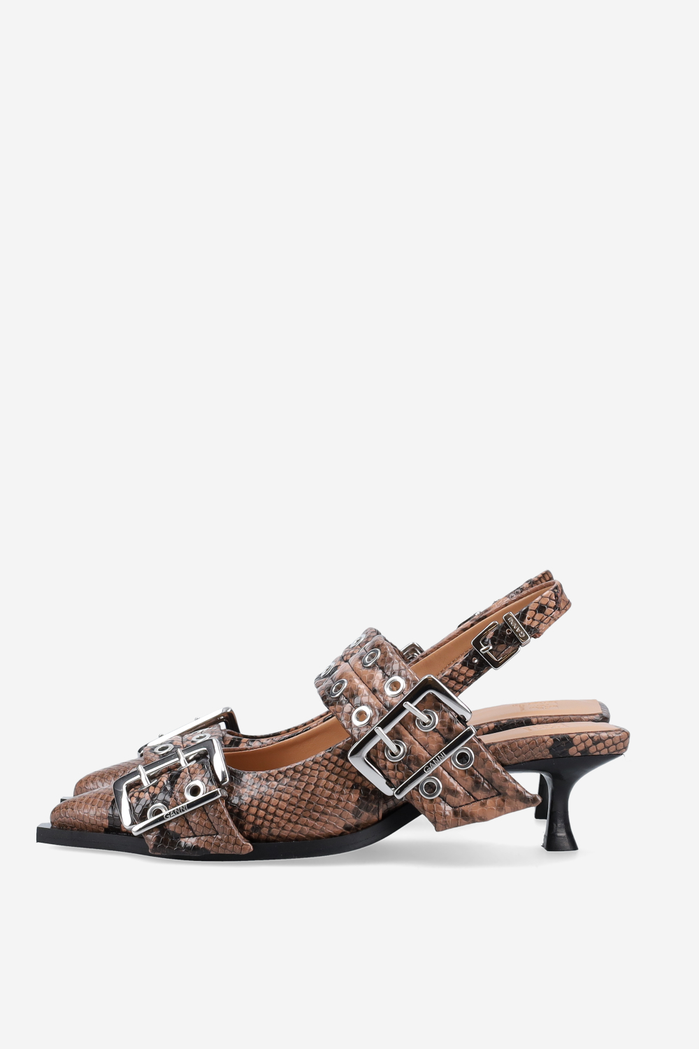 Feminine buckle kitten snake heeled slingbacks