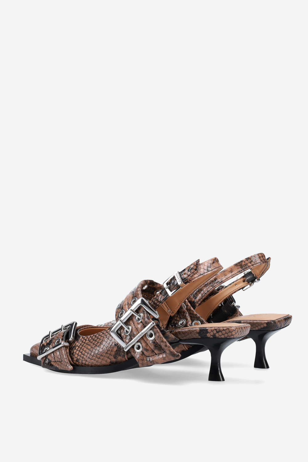 Feminine buckle kitten snake heeled slingbacks