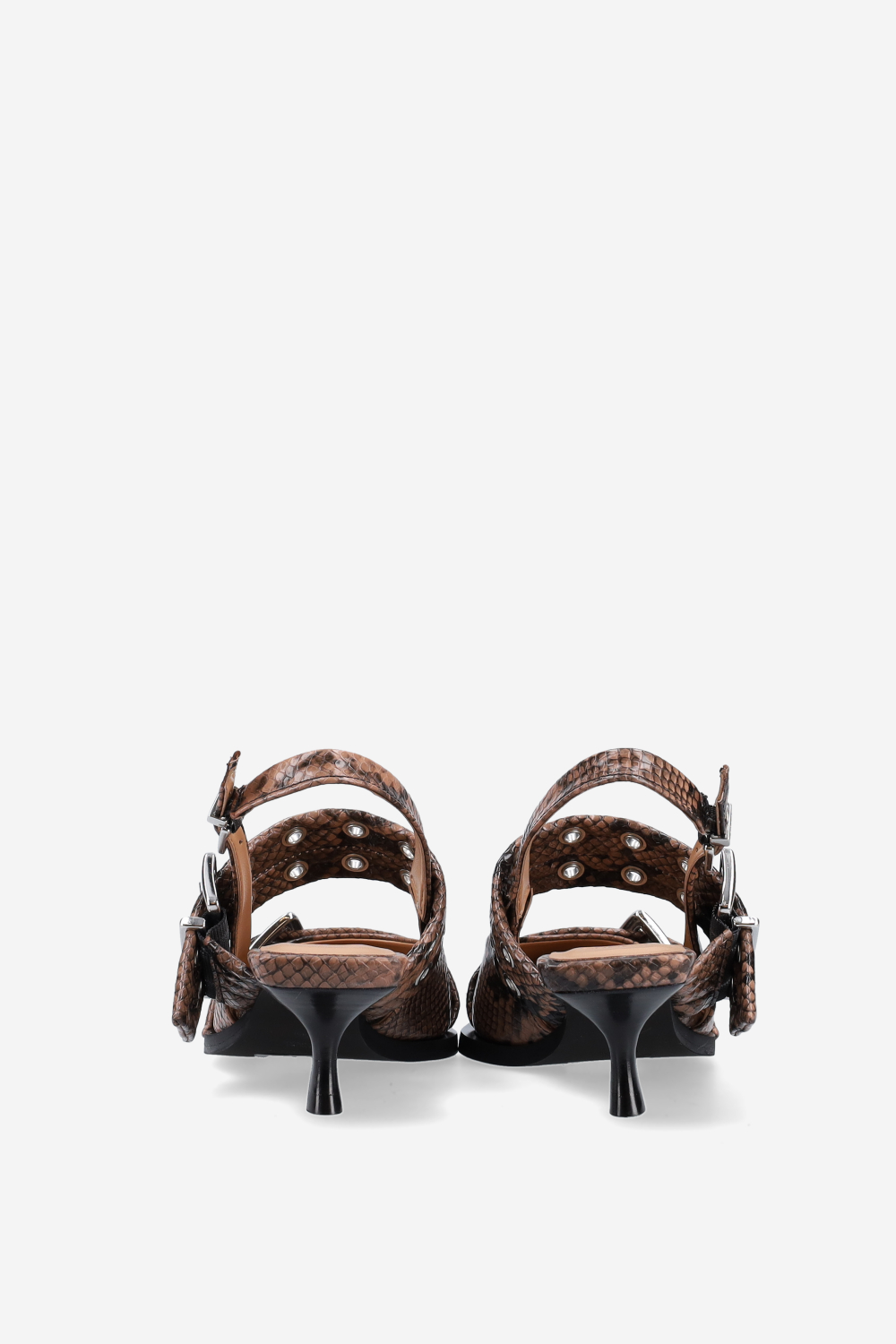 Feminine buckle kitten snake heeled slingbacks