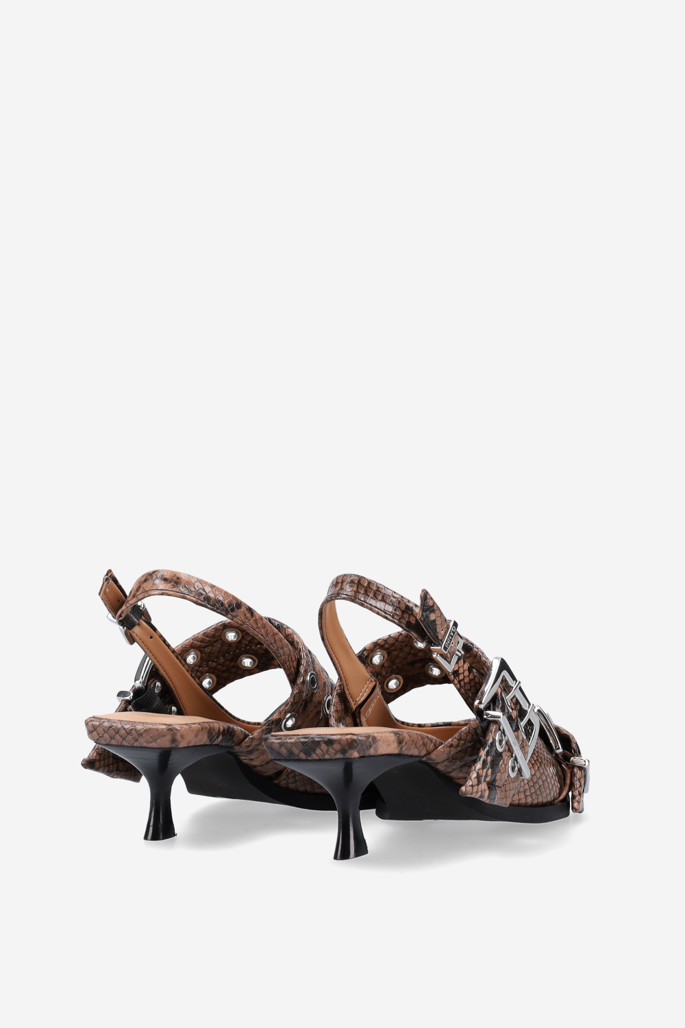 Feminine buckle kitten snake heeled slingbacks