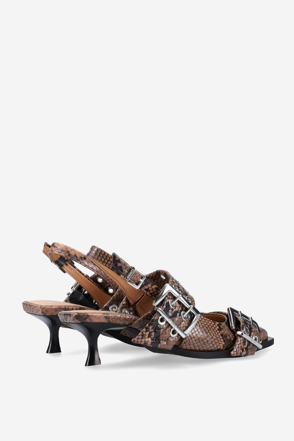 Feminine buckle kitten snake heeled slingbacks