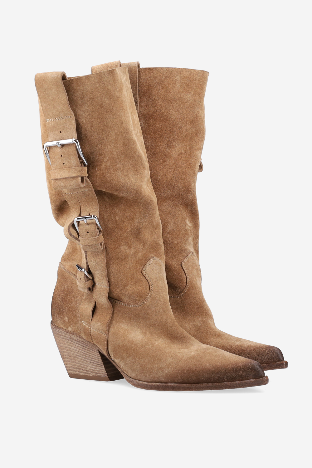 Suede buckled boots