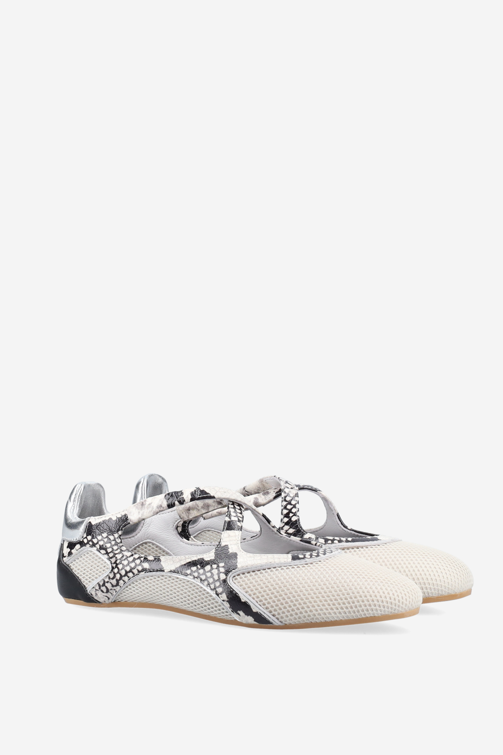 Cross-over pitone leather/mesh ballerinas
