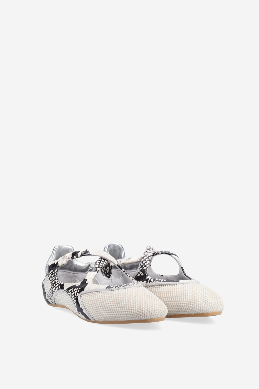 Cross-over pitone leather/mesh ballerinas