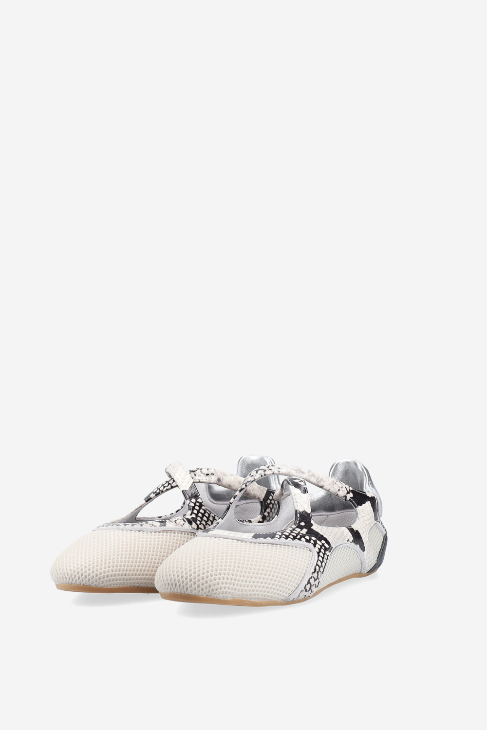 Cross-over pitone leather/mesh ballerinas
