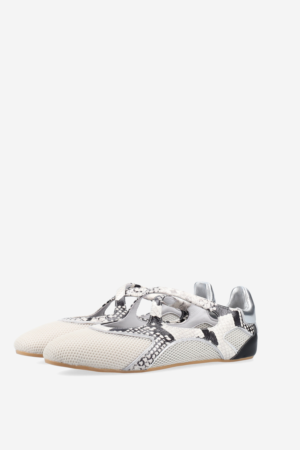 Cross-over pitone leather/mesh ballerinas