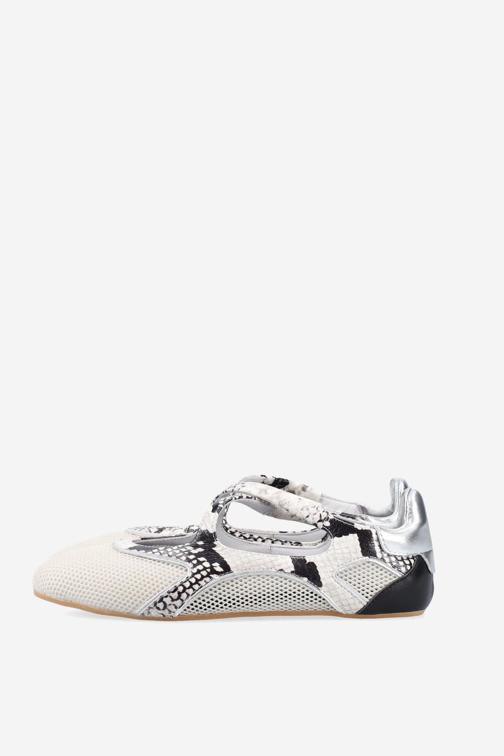 Cross-over pitone leather/mesh ballerinas