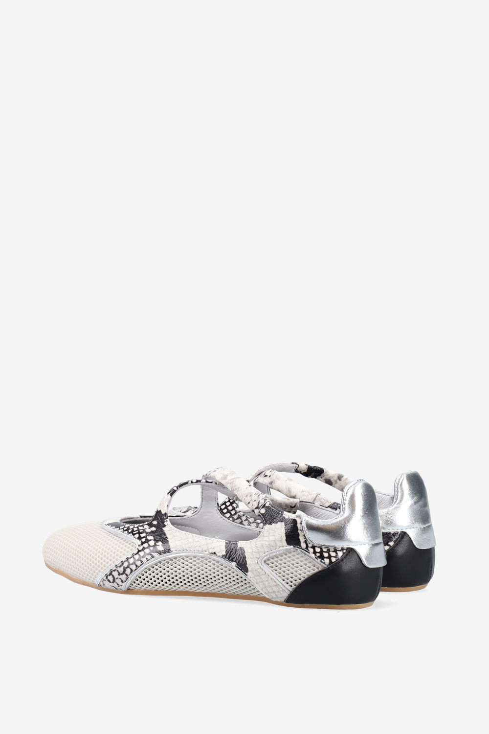 Cross-over pitone leather/mesh ballerinas