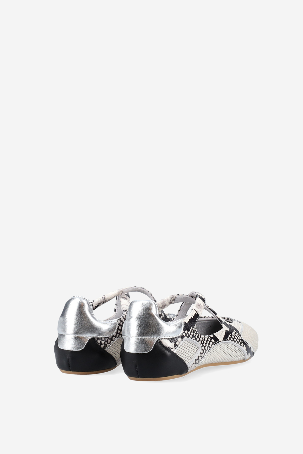 Cross-over pitone leather/mesh ballerinas