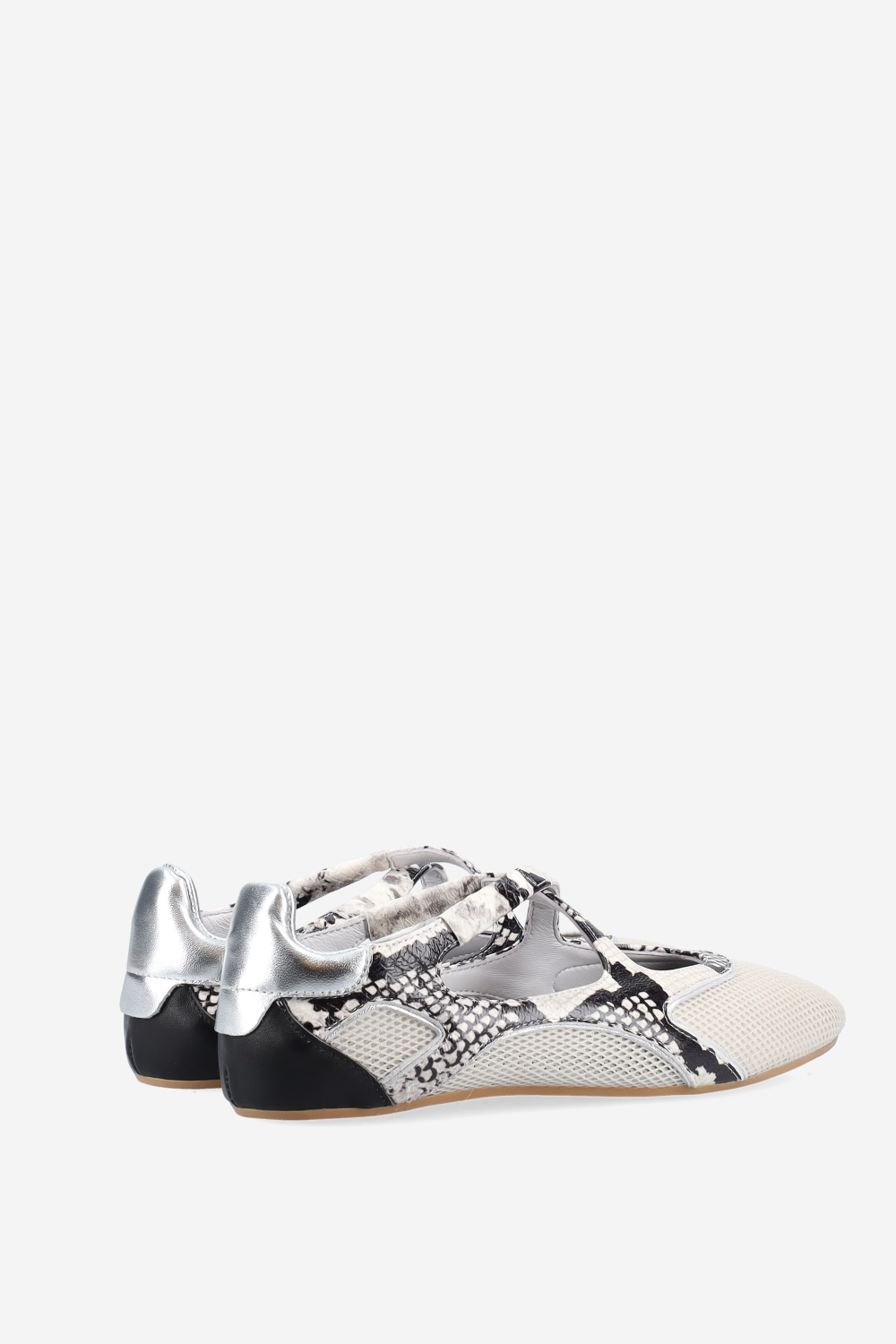 Cross-over pitone leather/mesh ballerinas