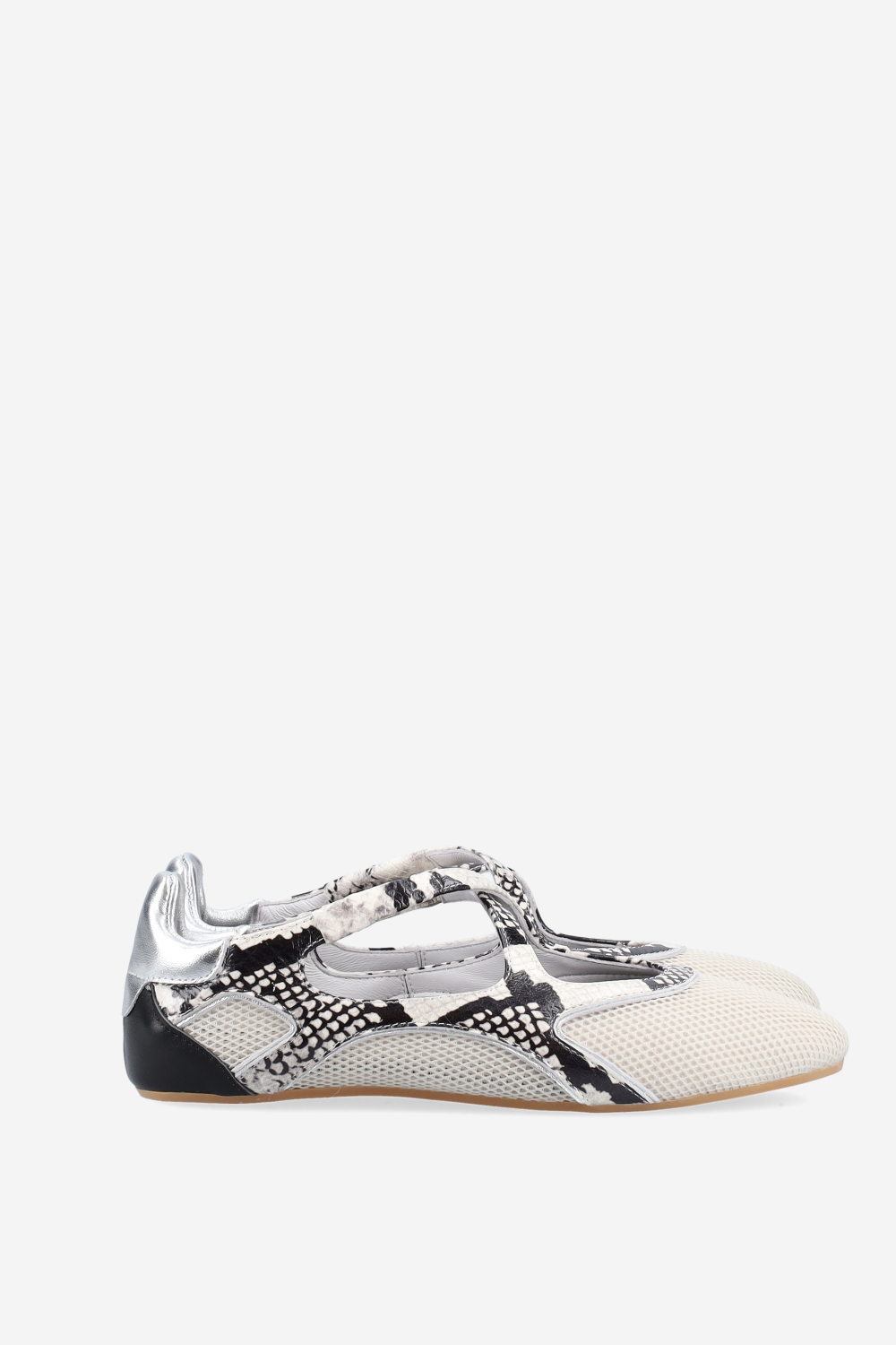 Cross-over pitone leather/mesh ballerinas