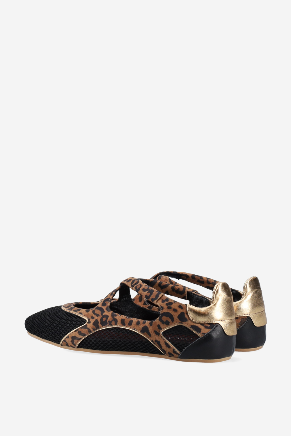 Cross-over printed leather/mesh ballerinas