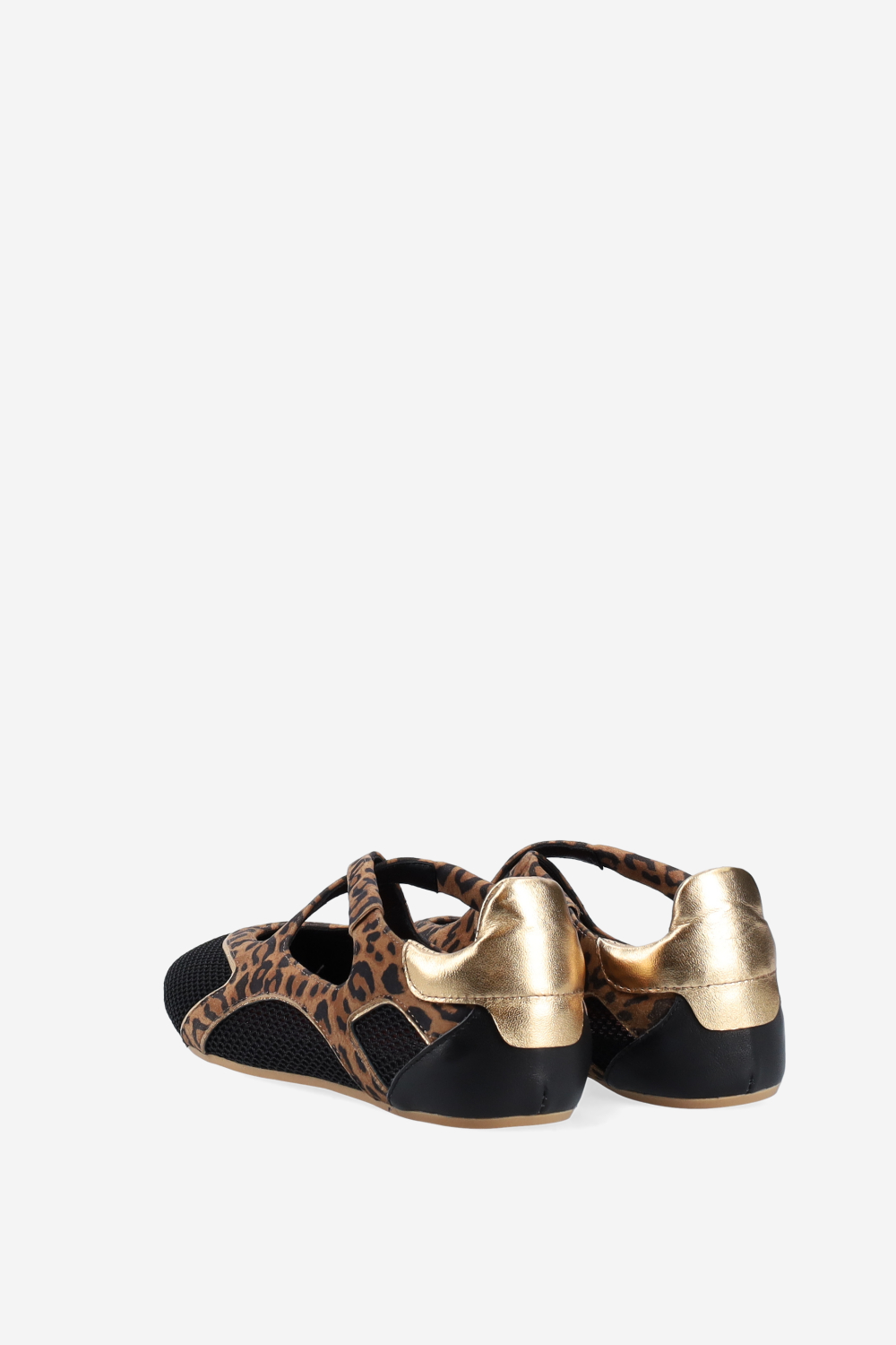 Cross-over printed leather/mesh ballerinas