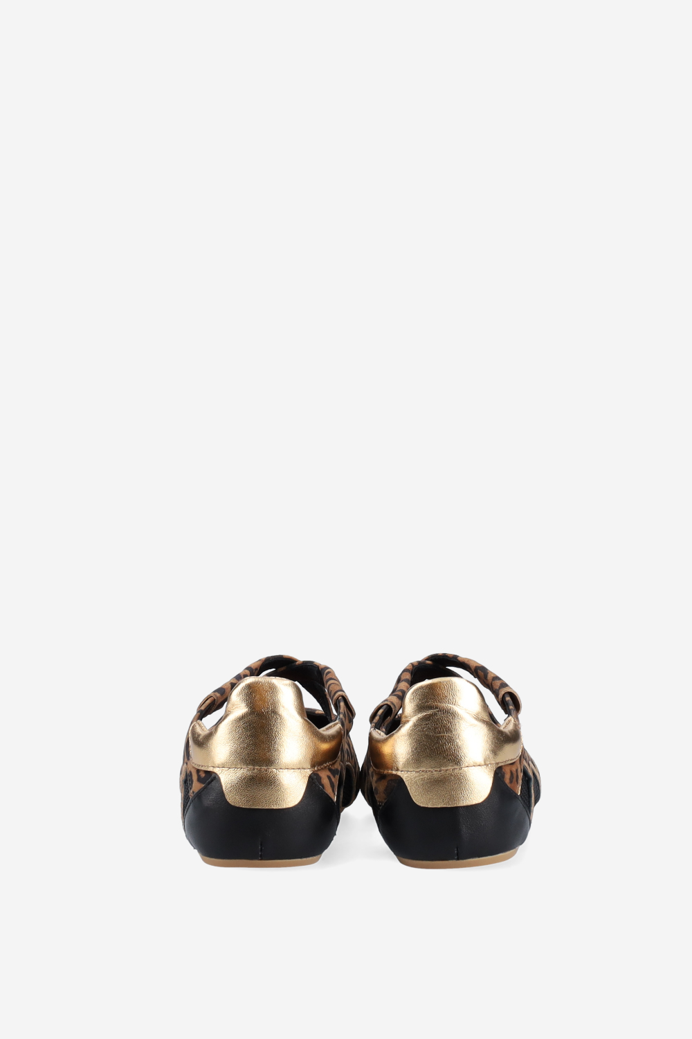 Cross-over printed leather/mesh ballerinas