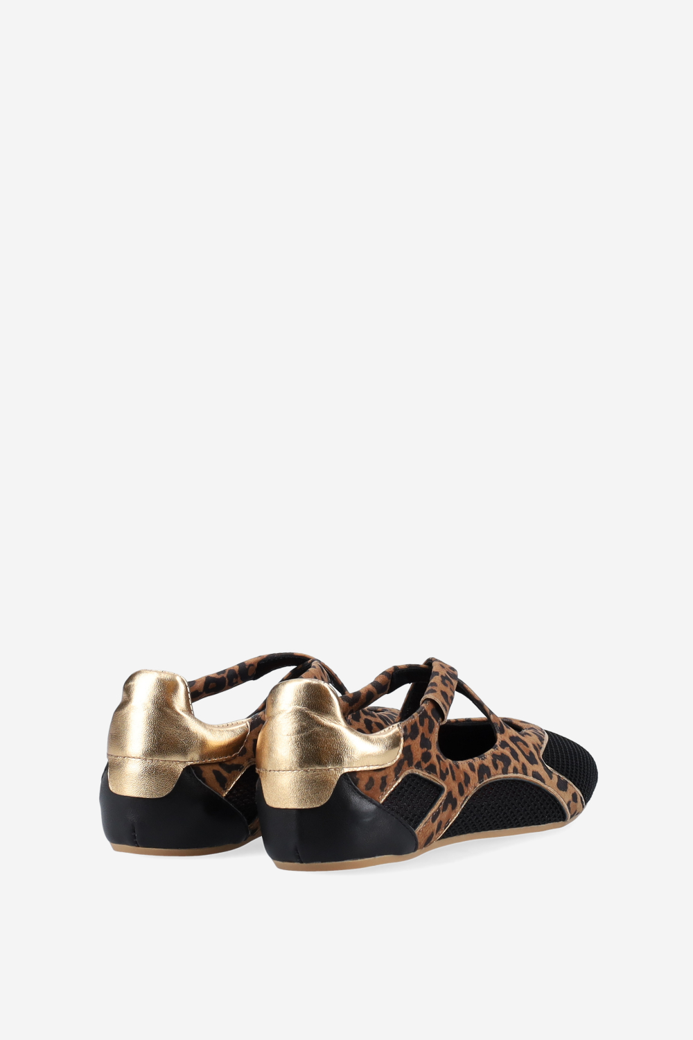 Cross-over printed leather/mesh ballerinas