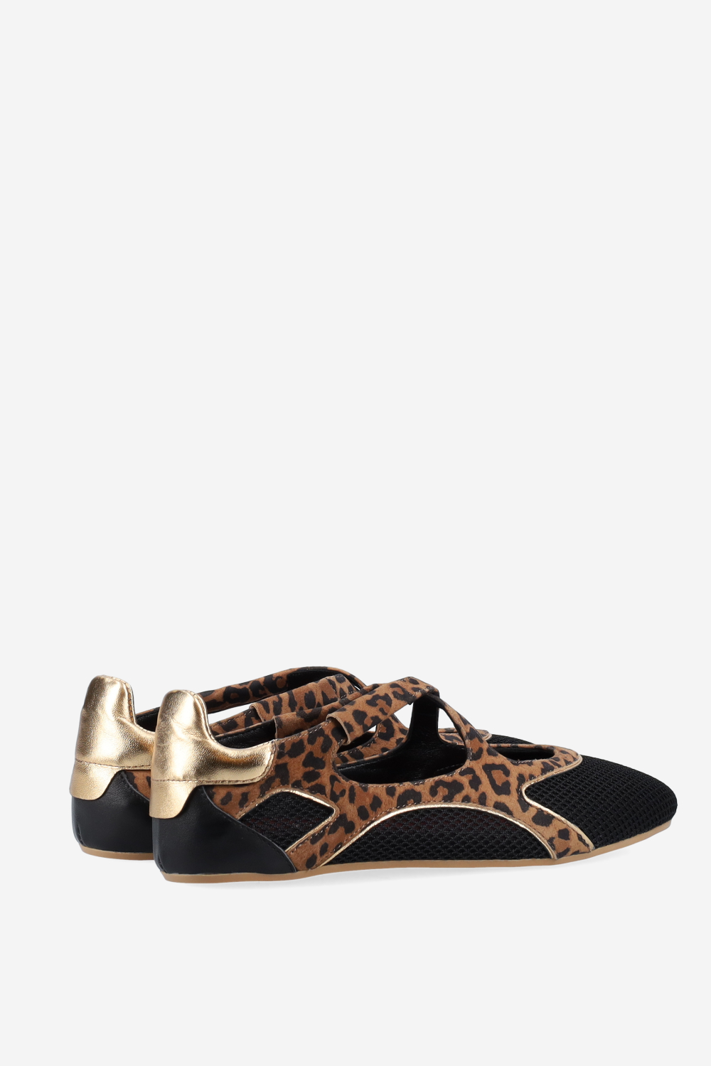 Cross-over printed leather/mesh ballerinas