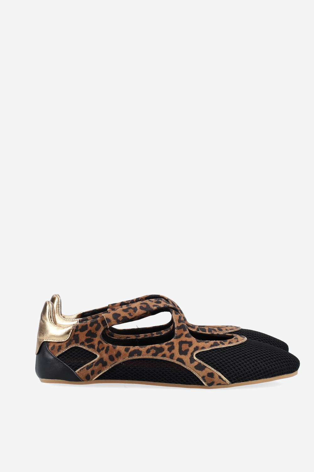 Cross-over printed leather/mesh ballerinas