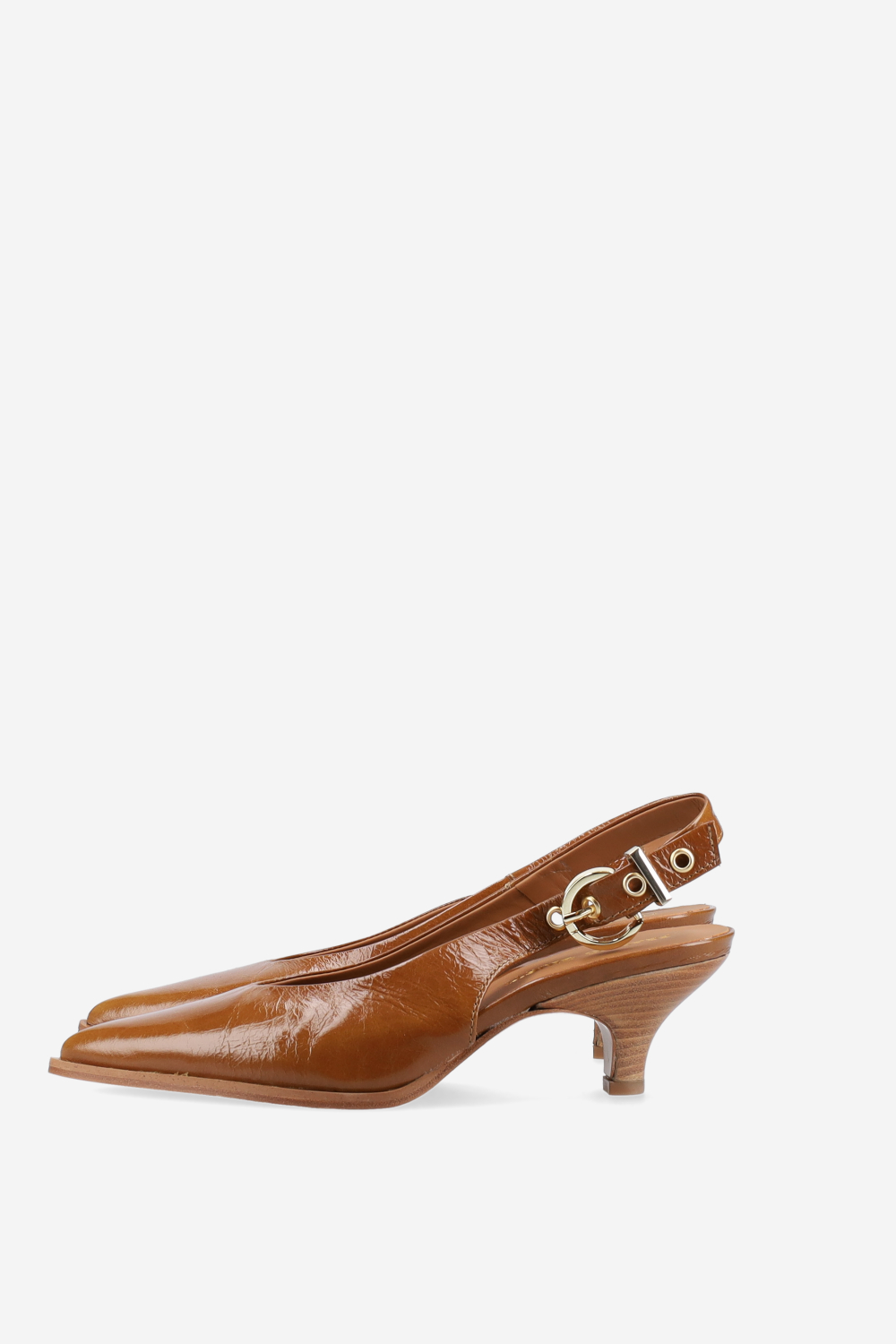 Pointed-toe patent leather slingbacks