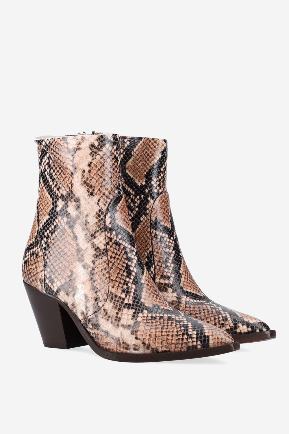 Pointed-toe pitone ankle boots