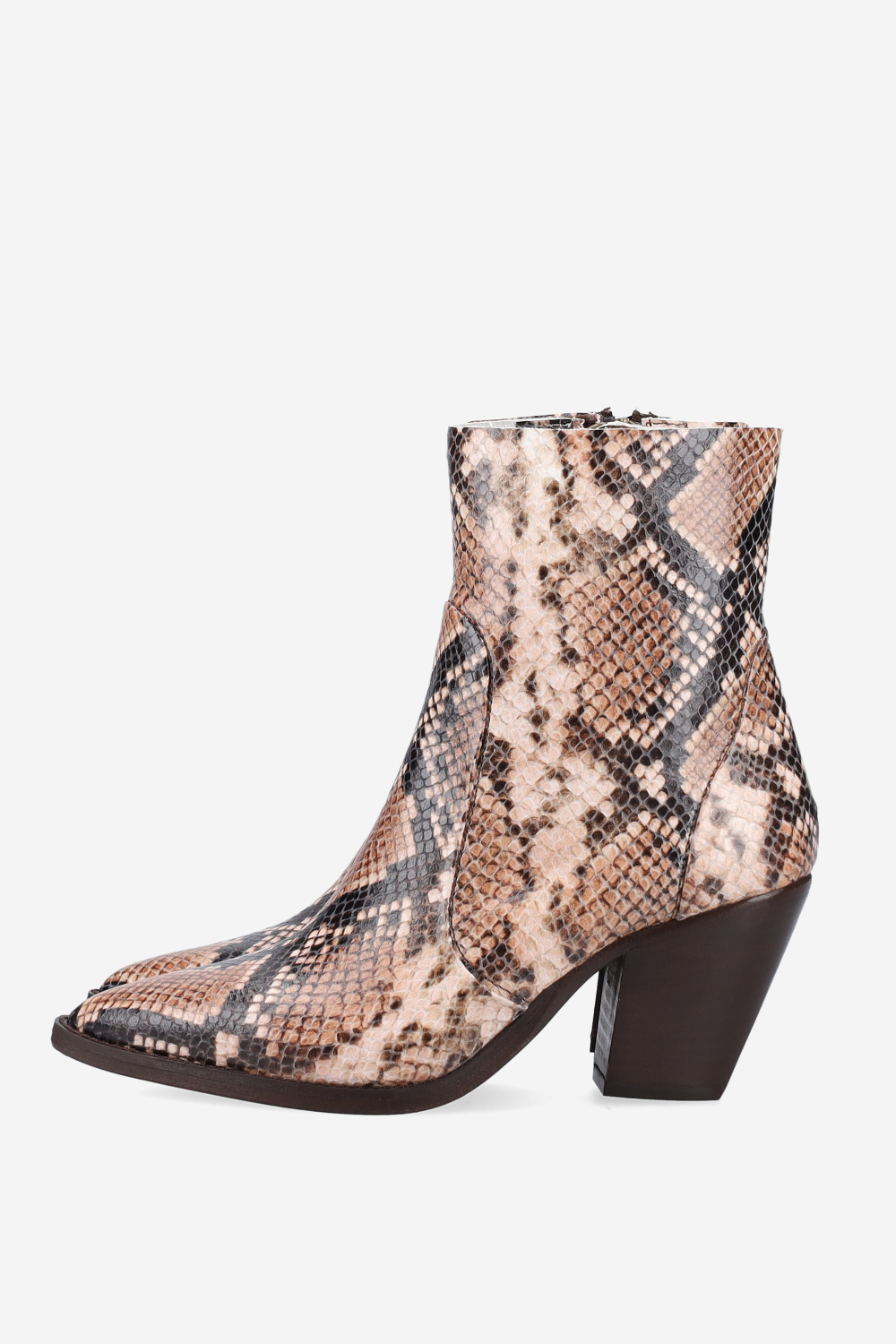 Pointed-toe pitone ankle boots