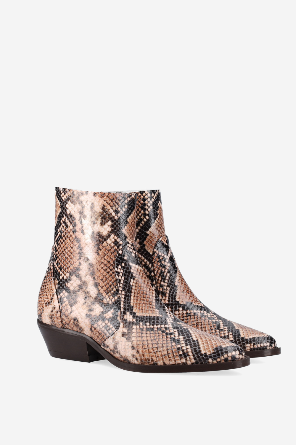 Pointed-toe pitone ankle boots