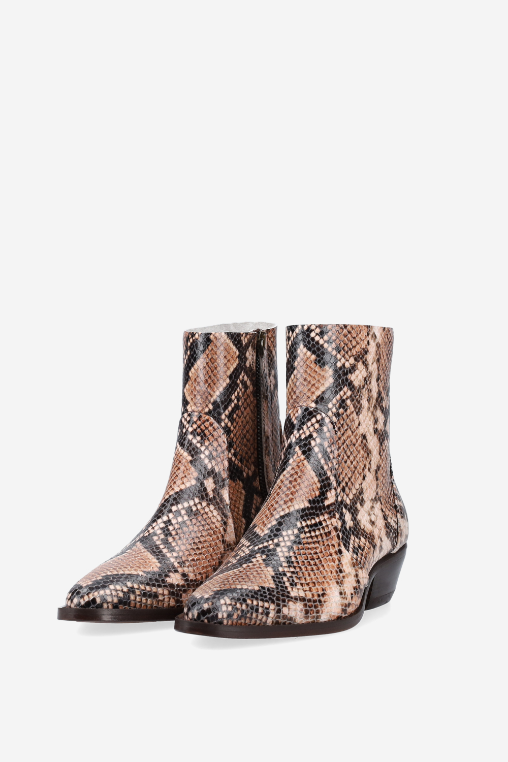 Pointed-toe pitone ankle boots